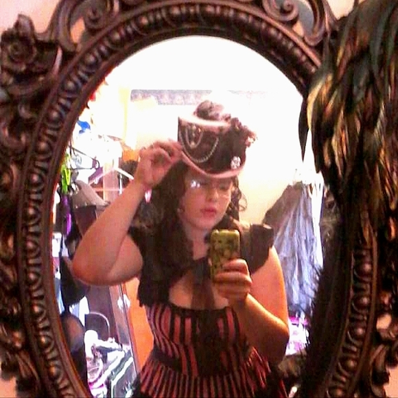 Pink and black felt top hat Rocco Lolita steampunk romanigoth Burlesque - Picture 6 of 8